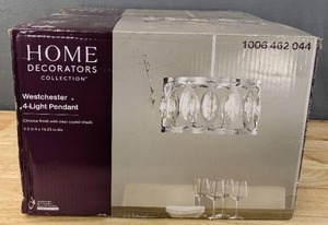 lot 17 image: New Home Decorators Collection Westchester 4-Light Polished Chrome Round Drum Pendant Light $139.00 Retail V