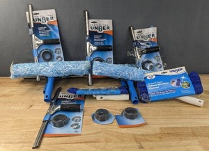 lot 88A image: New Window Cleaning Items 16 in. & 12 in. Rubber Grip Squeegees, Speed Clean Indoor Window Cleaner, 2-in-1 Microfiber Window Combi, Etc. Over $100 Retail V