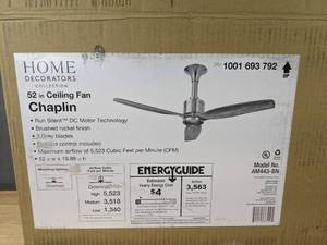 lot 5 image: New Home Decorators Collection Chaplin 52 Indoor Brushed Nickel Ceiling Fan $243.17 Retail V