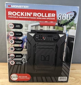 lot 7A image: New Monster Rockin Roller 360 IndoorOutdoor Bluetooth Speaker - Great Sound $248 Retail X