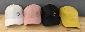 lot 33B image: 20 New Smiley Face Embroidered Adjustable Baseball Hats Black, White, Pink and Yellow E