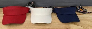 lot 96E image: 43 Brand New Yupoong FlexFit Red, Navy and White Visors Youth OSFM A