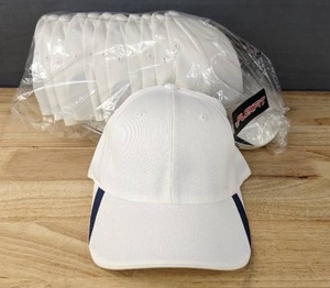 lot 49B image: 24 Brand New Yupoong FlexFit White with Navy Hats SmallMedium A