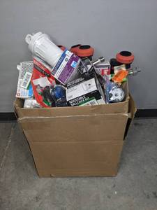 lot 170 image: Assortment of Plumbing AccessoriesSupplies - Faucet Hoses, Adjustable Ballcock Kit, 12 Press Female Adapter, OATEY Designline Square Shower Drain, and more V