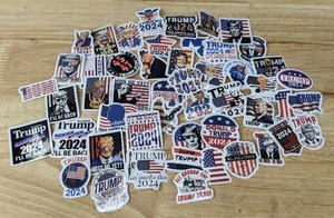 lot 56B image: 50 Brand New Trump 2024 Stickers America Flag N