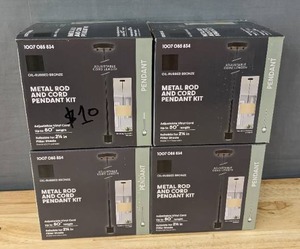 lot 77C image: New (4) Oil-Rubbed Bronze Pendant Light Kit with Partial Metal Rod Retail $79.92 S