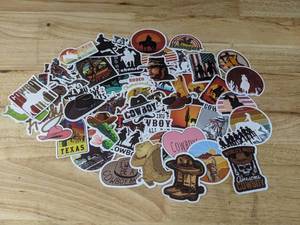 lot 141 image: 50 New Cowboy Western Theme Aesthetic Stickers for Water Bottles, Laptops, Scrapbooking Etc E