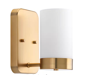 lot 86 image: New Progress Lighting Elevate Collection 1-Light Brushed Bronze Etched White Glass Mid-Century Modern Bath Vanity Light V