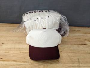 lot 153E image: 46 Brand New Yupoong MaroonNatural Hats OSFM A