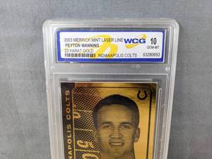 lot 28A image: 2003 Peyton Manning Merrick Mint Laser Line 23KT Gold Card WCG 10 Graded Football NFL Indianapolis Colts V