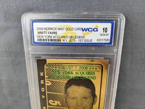 lot 37B image: 2008 Brett Favre Merrick Mint Gold Card WCG 10 Graded Football NFL Green Bay Packers Jets V