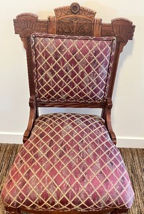 lot 26 image: Victorian Walnut Carved Chair on Casters