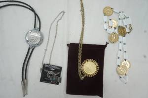 lot 64 image: Vintage coin jewelry, Dwight Eisenhower dollar and others