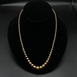 Classic Gold Cultured Pearl Single Strand Necklace w White Gold Clasp
