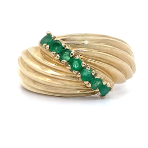 Emerald Scalloped Crescent Croissant Ring in 14k Yellow Gold VIDEO