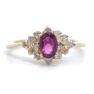 Oval Ruby & Diamond Snowflake Cluster Ring in 14k Yellow Gold VIDEO