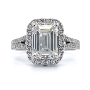 NEW 3.47 Carat Emerald Cut Diamond Halo Ring in 18k White Gold w IGI Report $8,999 Retail VIDEO