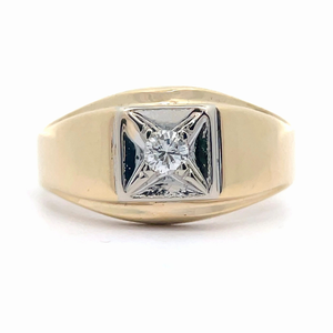 Mens 0.15 Carat Diamond Solitaire Square Top Beveled Ring in 14k Two-Tone Gold VIDEO
