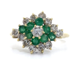 Vibrant 1 Carat Emerald & Diamond Flower Cluster Ring in 14k Yellow Gold VIDEO