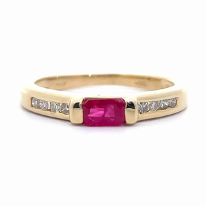 Ruby & Diamond Slim Stacking Ring in 14k Yellow Gold VIDEO