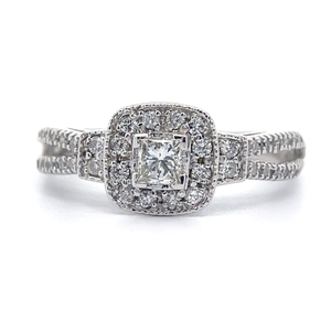NEW 0.50 Carat Diamond Halo Split Shank Ring in 14k White Gold VIDEO