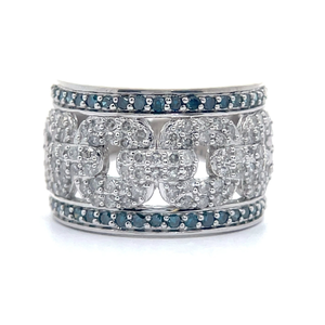 NEW Statement Fancy Blue & White Diamond Chain Link Wide Ring VIDEO