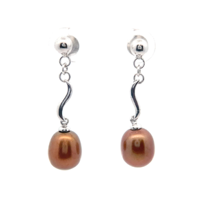 Cognac Dyed Freshwater Pearl Linear Dangle Earrings