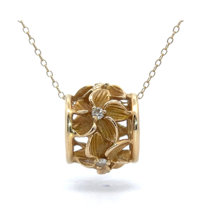 Diamond Tropical Hawaiian Flower Slide Pendant Necklace in 14k Yellow Gold