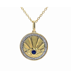 Diamond Halo Diamond-Cut Sunrise Evil Eye Medallion Pendant Necklace