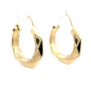 Textured Round Small Hoop Earrings in 14k Yellow Gold