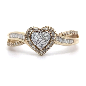 Cluster Diamond Heart Halo Ribbon Split Shank Ring in Yellow Gold VIDEO