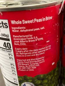 lot 22 image: 2 Back - Lot of 12 Cans Aconcagua Whole Sweet Peas in Brine