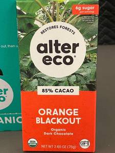 lot 46 image: Alter Eco Organic Dark Chocolate Orange Blackout 85% Cacao - 12 Pack