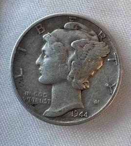 lot 6 image: GRADED 1944 MERCURY SILVER DIME