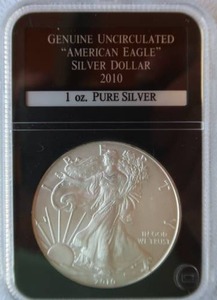 lot 1 image: GENUINE UNCIRCULATED AMERICAN EAGLE SILVER DOLLAR 2010