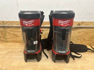 lot 71 image: MILWAUKEE Lot of 2- M18 FUEL 18-Volt Lithium-Ion Brushless 1 Gal. Cordless 3-in-1 Backpack Vacuum (Vacuums-Only)