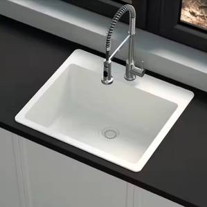 lot 6 image: GLACIER BAY Stonehaven 25 in. Drop-In Single Bowl White Ice Granite Composite Kitchen Sink with White Strainer