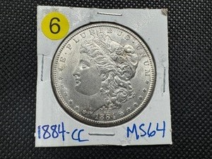1884-CC Morgan Silver Dollar Marked MS64 When Purchased - PCGS Price Guide for an MS64 is $490