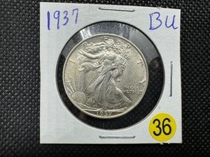 1937 Walking Liberty Silver Half Dollar Marked BU When Purchased