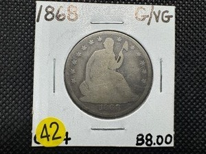 1868 Seated Liberty Half Dollar Marked GVG When Purchased - PCGS Price Guide for a G6 is $125