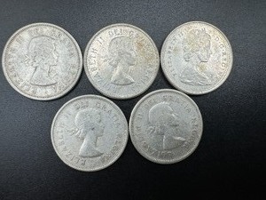 Five Canadian 80% Silver Quarters