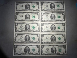 Ten Sequential $2 Bills