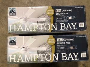 Lot of 2 Hampton Bay 52 in. Corwin IndoorOutdoor Matte White LED Ceiling Fan with Light Kit Customer Returns See Pictures