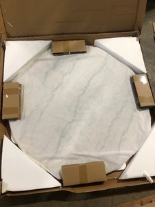 Colfax 45 in. Round White Marble Table with Black Pedestal Base Dining Table Seats 4     Customer Returns See Pictures