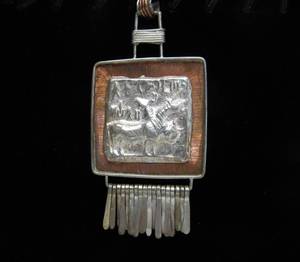 lot 3 image: Large Sterling Silver & Copper Egyptian Motif Frieze Pendant - Indus