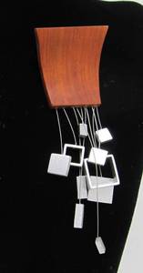 lot 5 image: Very Cool Large Sculptural Carved Wood & Metal Mobil Style Brooch