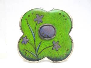 lot 6 image: Excellent Large Sterling Silver Prismacolor Painted Floral Brooch Pendant by Deb Karash