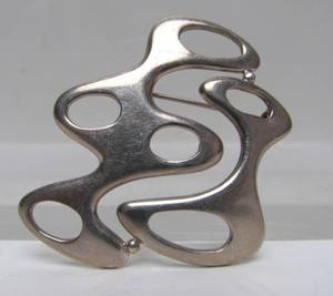 lot 39 image: Vintage Southwestern Signed Abstract Sterling Silver Brooch by Sigi Pineda