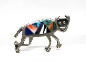 lot 44 image: Vintage Rock Kritters Navajo Inlaid Sterling Silver Brooch