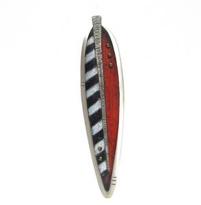lot 47 image: Excellent Large Sterling Silver Prismacolor Painted Leaf Design Brooch Pendant by Deb Karash
